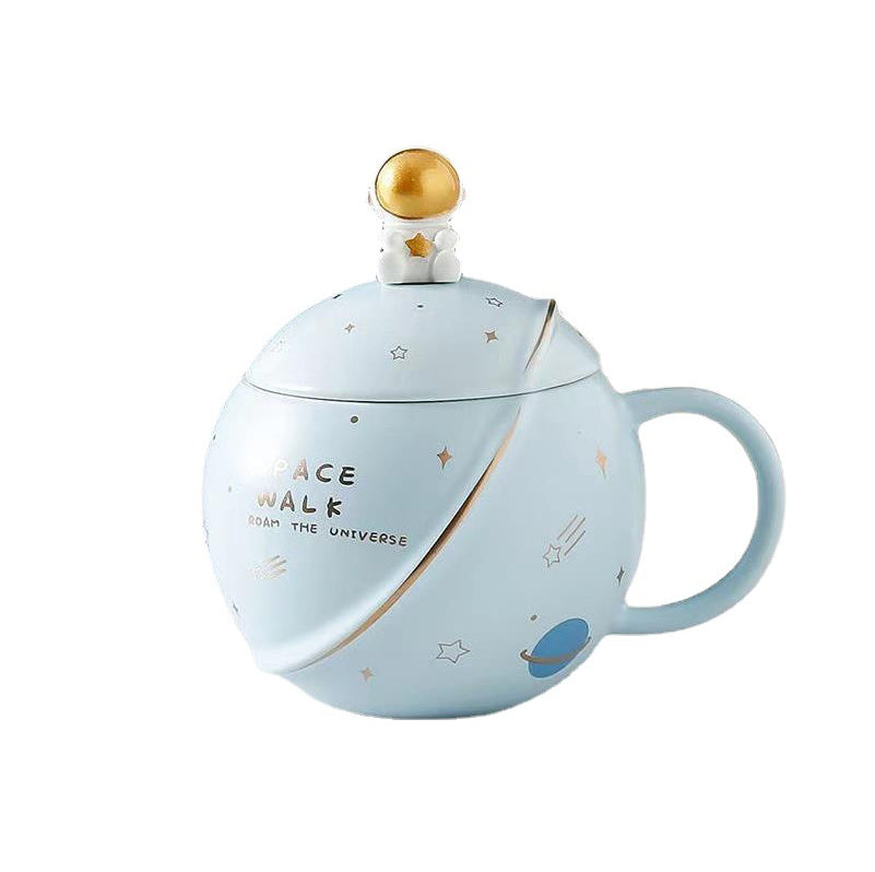 Planet Mug Ceramic Coffee Cup With Lid Spoon