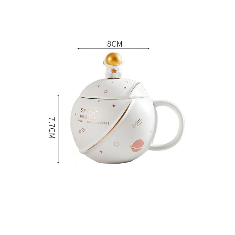 Planet Mug Ceramic Coffee Cup With Lid Spoon