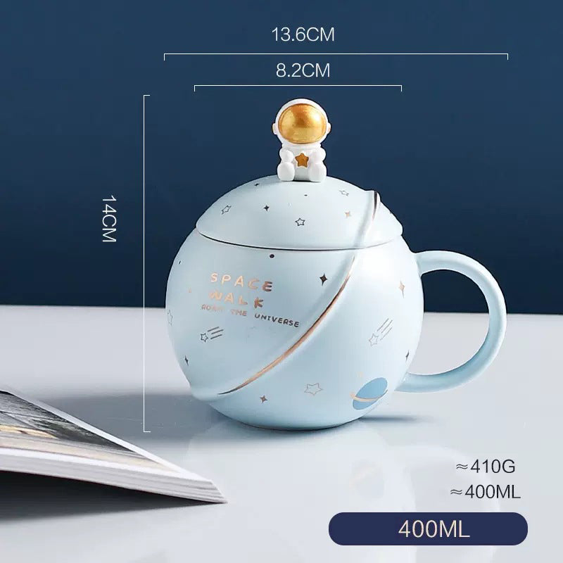 Planet Mug Ceramic Coffee Cup With Lid Spoon