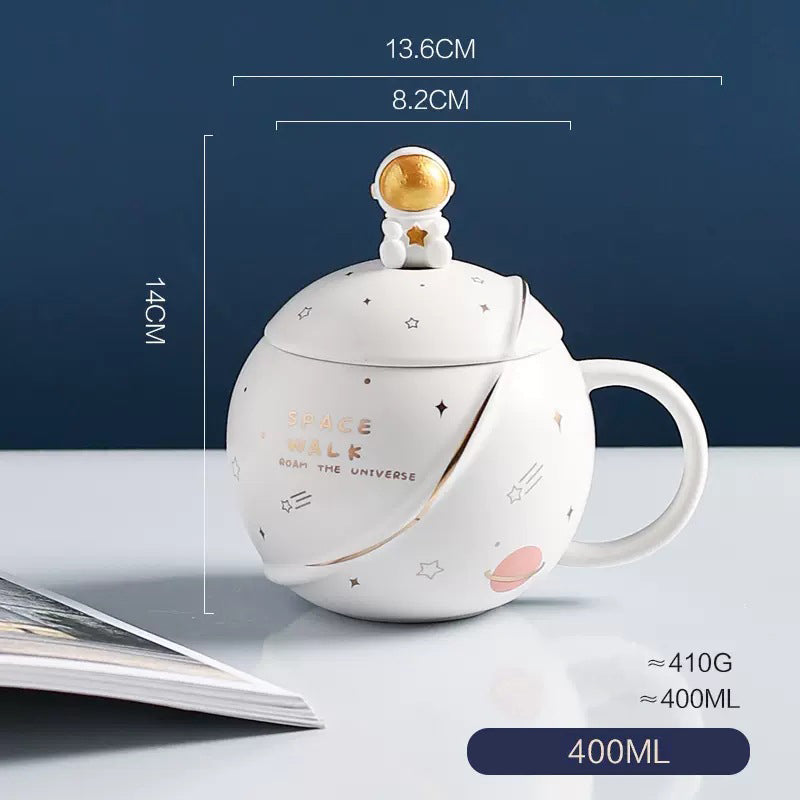 Planet Mug Ceramic Coffee Cup With Lid Spoon