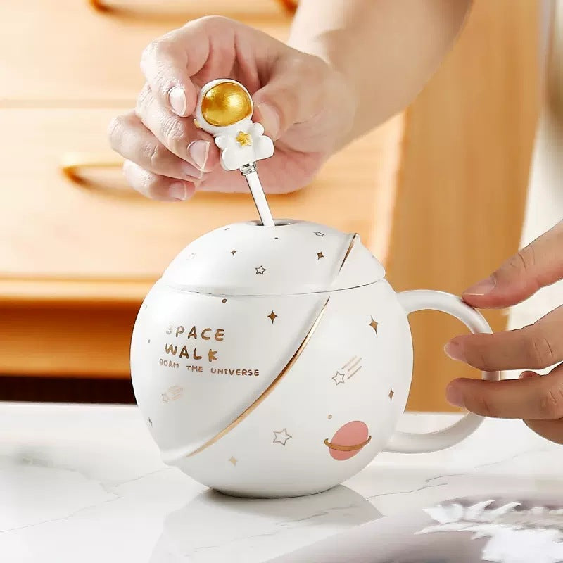 Planet Mug Ceramic Coffee Cup With Lid Spoon
