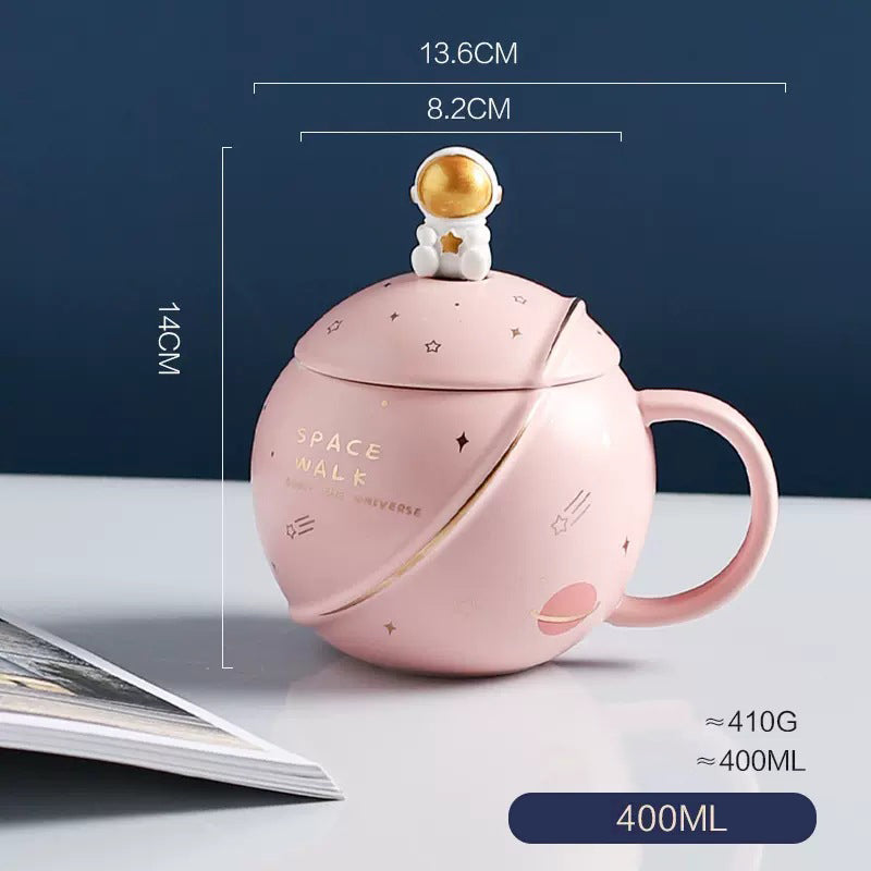 Planet Mug Ceramic Coffee Cup With Lid Spoon