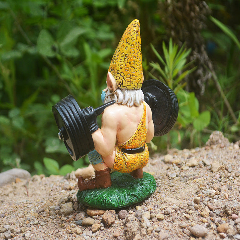 Garden Weightlifting Gnome Statue Male Novelty Gift Resin Handicraft Ornament