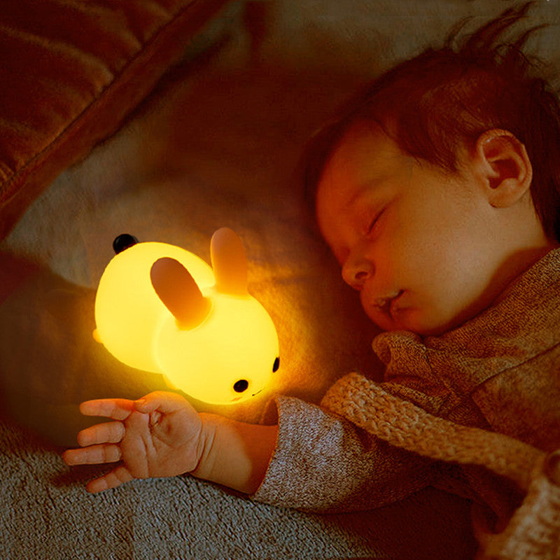 Silicone Jade Rabbit LED Night Light USB Charging Two-tone Lighting Cute Rabbit Shooting Light Children's Night Companion Sleeping Light