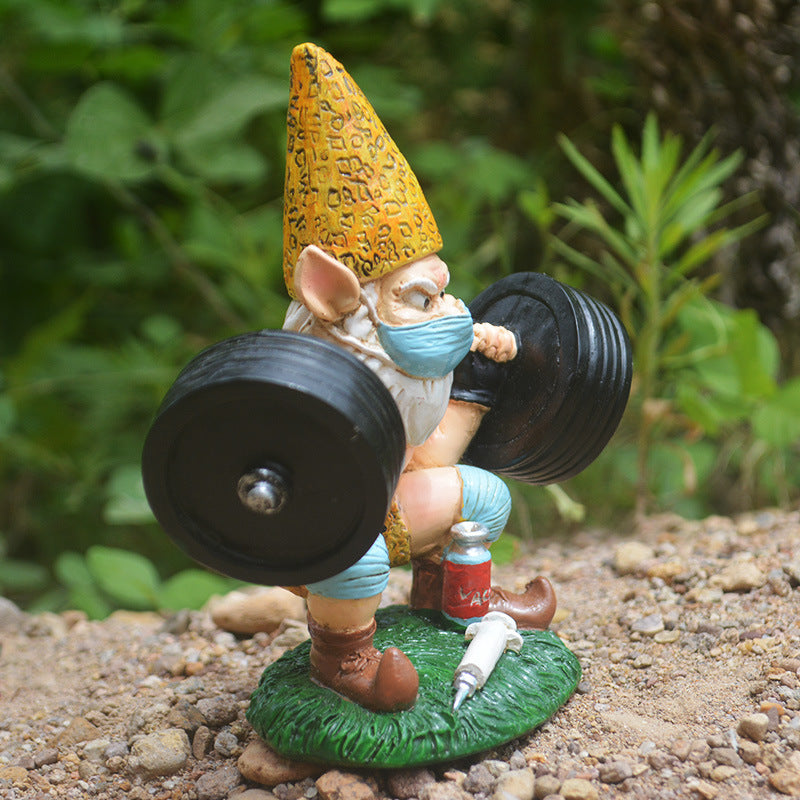 Garden Weightlifting Gnome Statue Male Novelty Gift Resin Handicraft Ornament