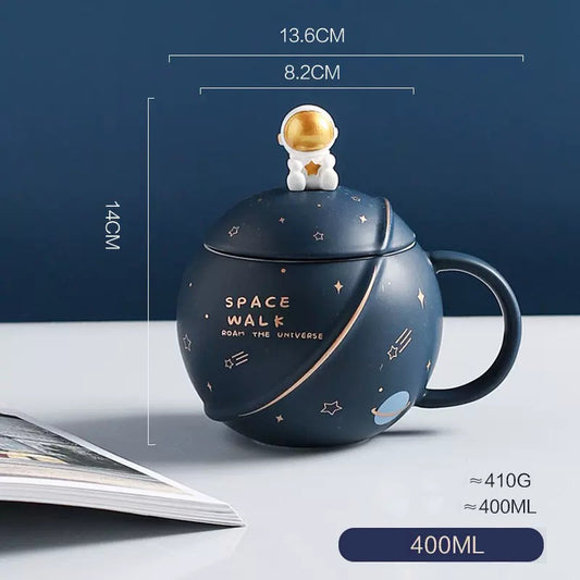 Planet Mug Ceramic Coffee Cup With Lid Spoon