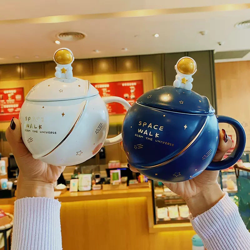 Planet Mug Ceramic Coffee Cup With Lid Spoon