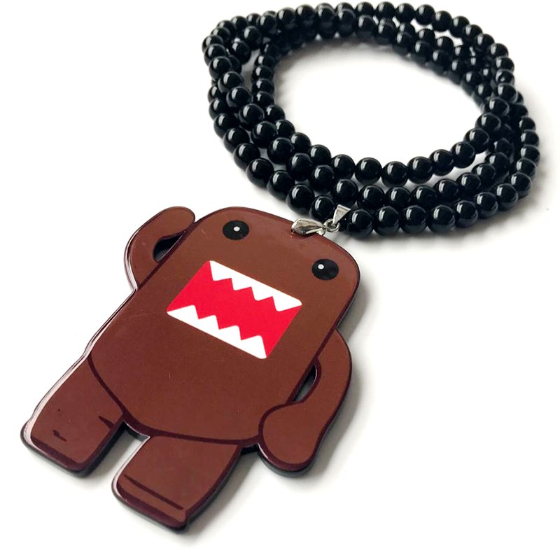 Brown DOMO KUN Badge Fashion Pendant Car Styling JDM Interior Rearview Mirror Ornament Beads Hellaflush Charm Hip Hop Necklace