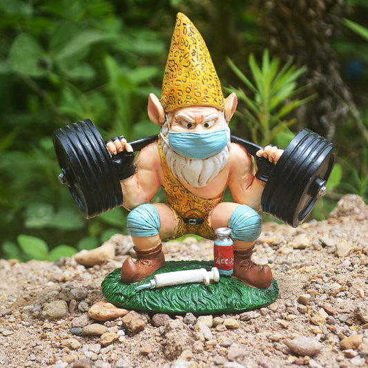 Garden Weightlifting Gnome Statue Male Novelty Gift Resin Handicraft Ornament