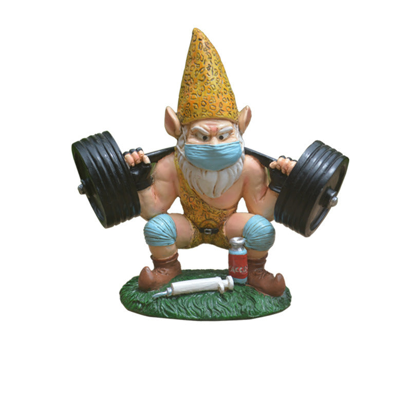 Garden Weightlifting Gnome Statue Male Novelty Gift Resin Handicraft Ornament