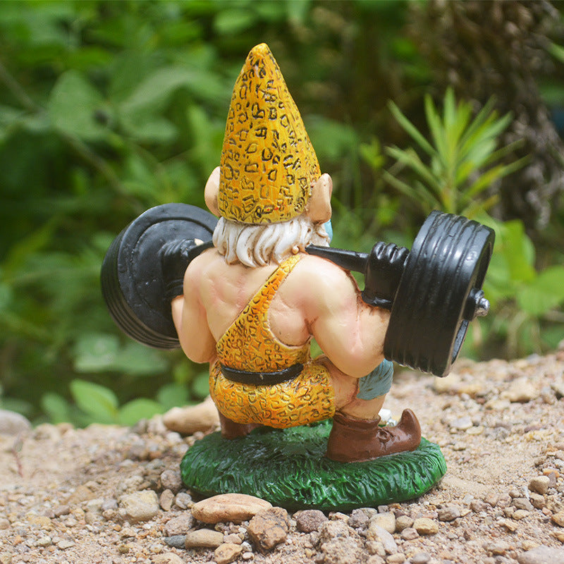 Garden Weightlifting Gnome Statue Male Novelty Gift Resin Handicraft Ornament