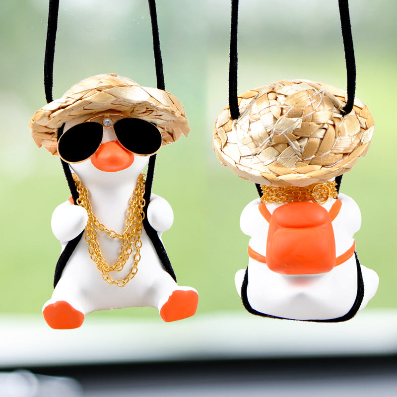 Cute Duck Car Pendant Swinging Autumn Car Rearview Mirror Pendant Pendant Pendant Car Interior Accessories Female Perfume Handmade Duck