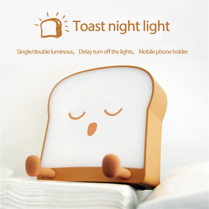 Toast Bread Night Light USB Charging Pat Timing Light Single-Sided Light-Emitting Square Bread Shape Bedside Lamp